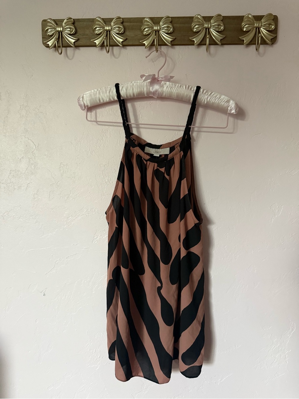 LOFT Black & Brown Abstract Stripe Halter Camisole